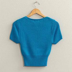 Short Sleeve knit Crop Top Blue