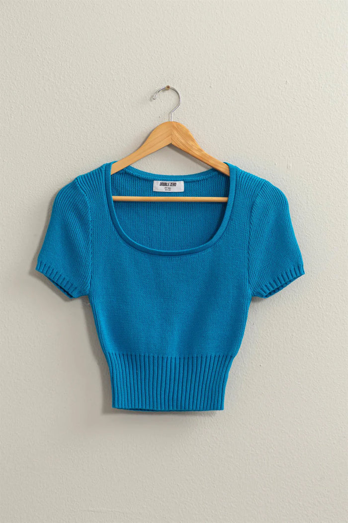 Short Sleeve knit Crop Top Blue