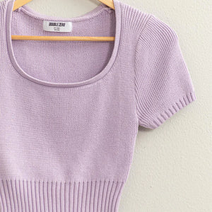 Short Sleeve knit Crop Top Lavender