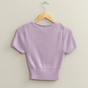 Short Sleeve knit Crop Top Lavender