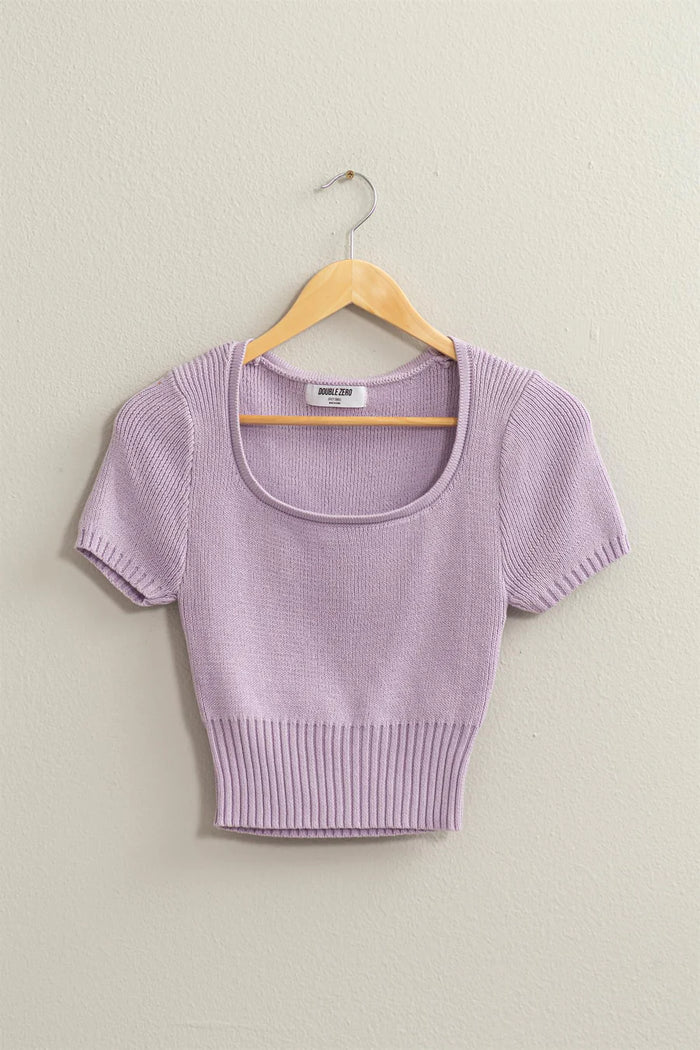 Short Sleeve knit Crop Top Lavender