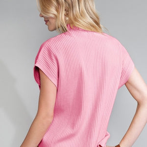 Pink Patch Pocket Knit Sweater