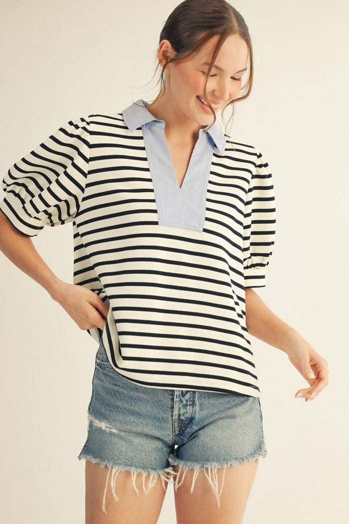 Solid Contrast Detail Stripe Top