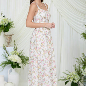 FLORAL LACE TRIM CORSET SLEEVELESS MIDI DRESS