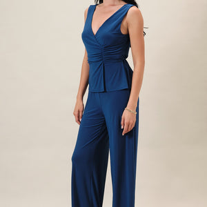 Royal V Neck Sleeveless Surplice Peplum Detail Jumpsuit