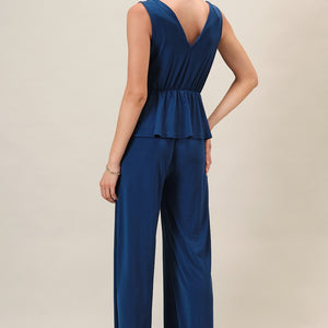 Royal V Neck Sleeveless Surplice Peplum Detail Jumpsuit