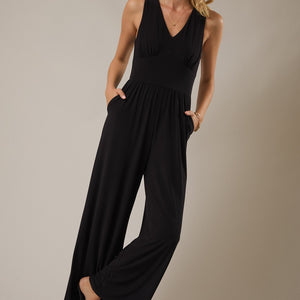 V Neck Sleeveless Elastic Warm Wide Leg Jumpsuit