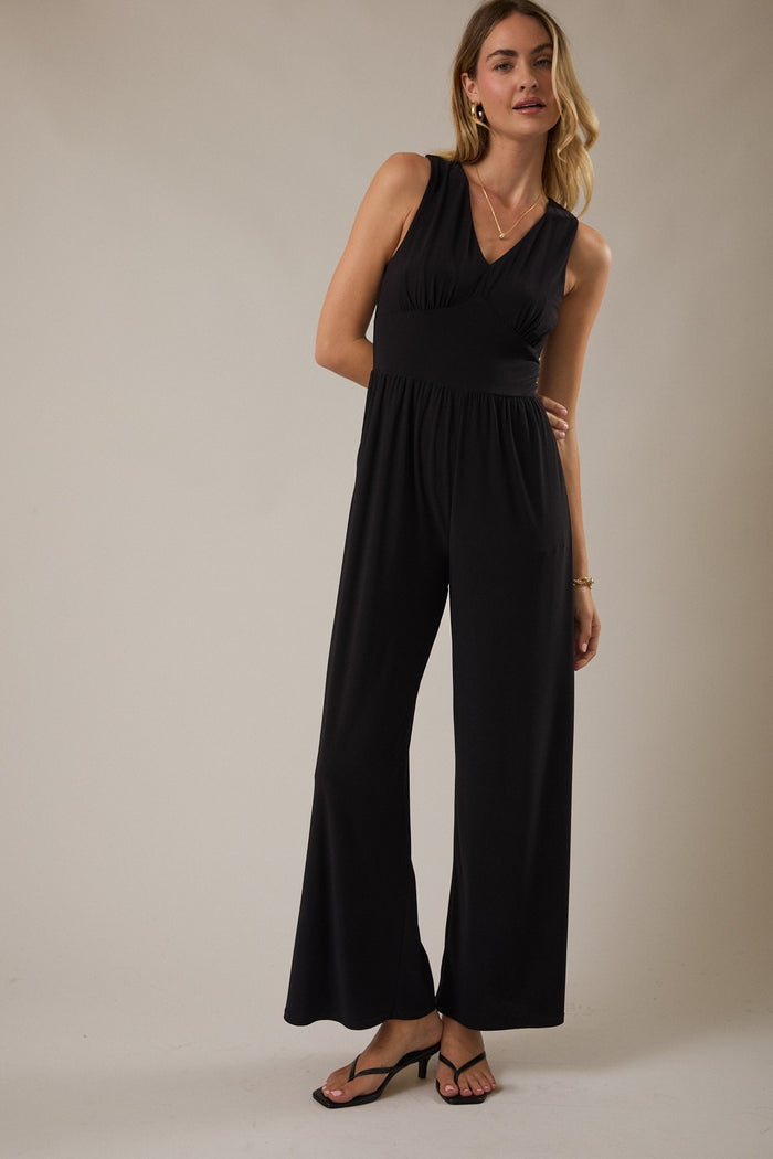 V Neck Sleeveless Elastic Warm Wide Leg Jumpsuit