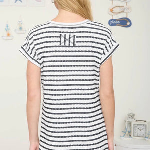BLACK TEXTURED STRIPE SHORT SLEEVE KNIT T-SHIRT DRESS