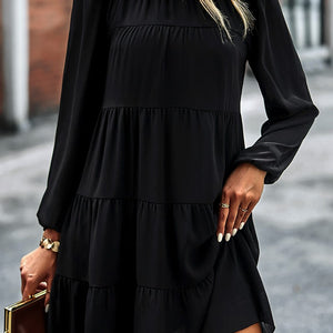 Black Solid Lined Color Block Loose Fit Dress