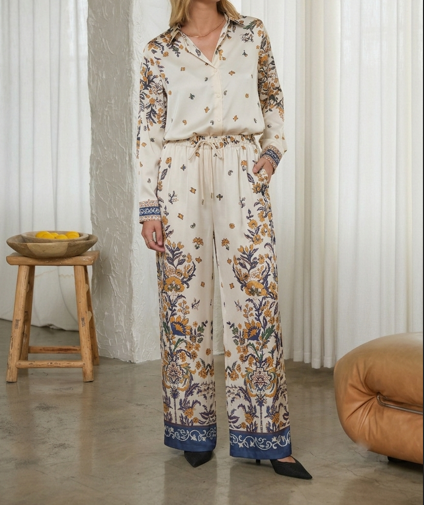 Ivory Silk printed pant & blouse set