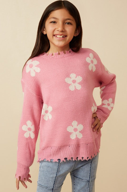 Pink Daisy Knit Sweater