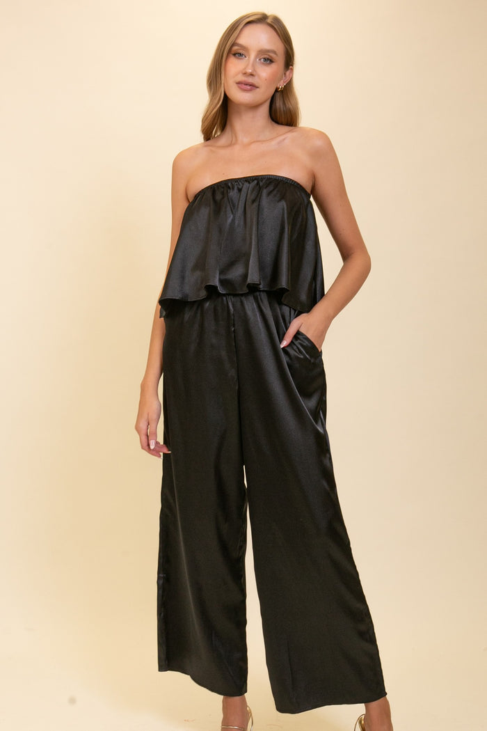 Black Glam Satin Jumpsuit