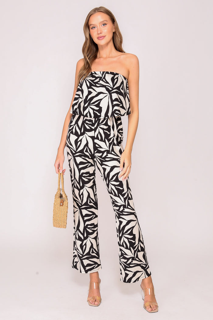 Black/White Tropical Nights Knit Jumpsuit