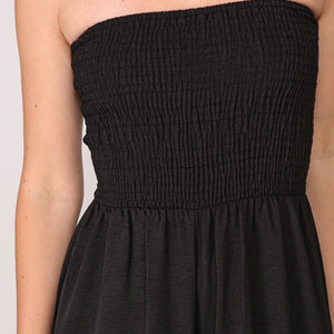 Black Smocked Strapless Jumpsuit