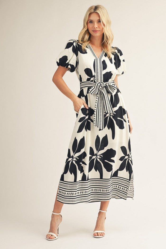 Side Slit Hem Tropical Floral Midi Dress