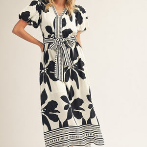 Side Slit Hem Tropical Floral Midi Dress