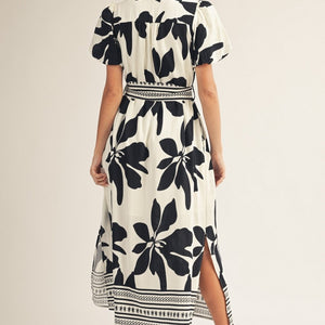 Side Slit Hem Tropical Floral Midi Dress
