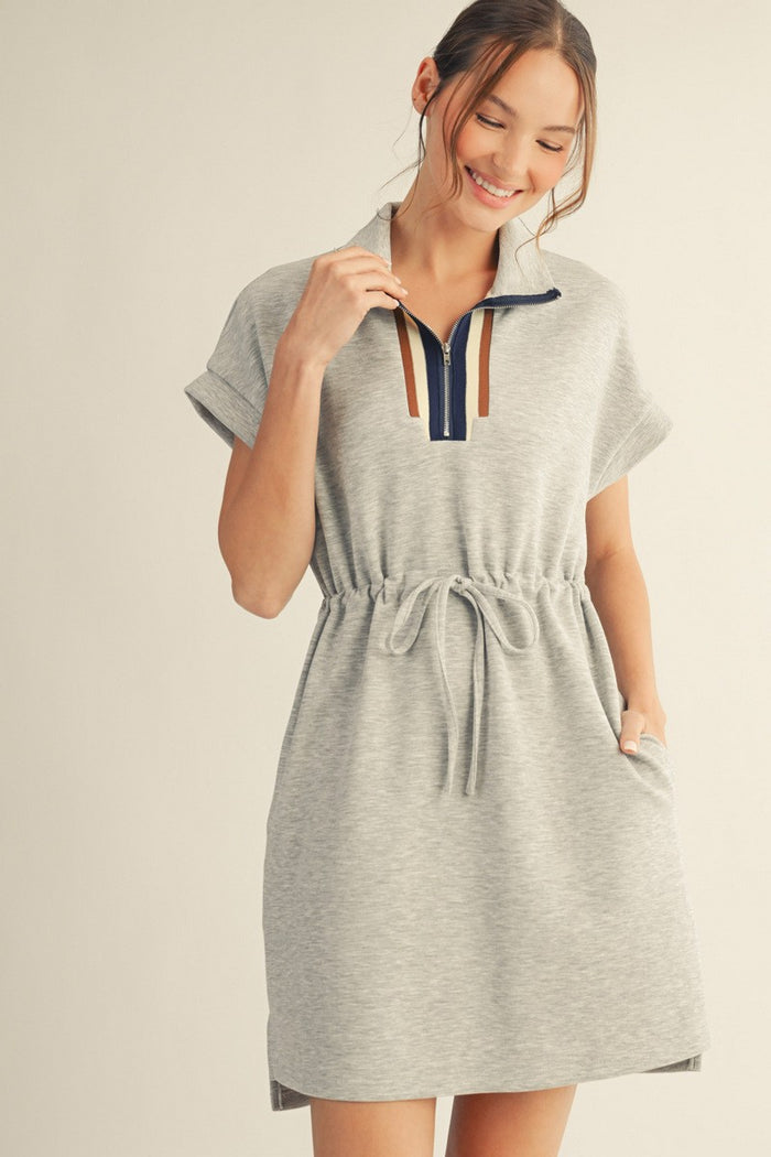 Gray Drawstring Waist Casual Dress