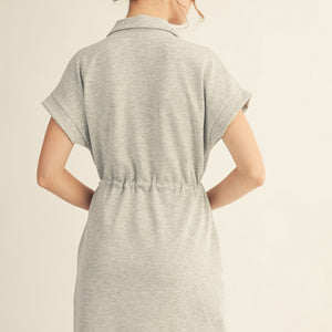 Gray Drawstring Waist Casual Dress