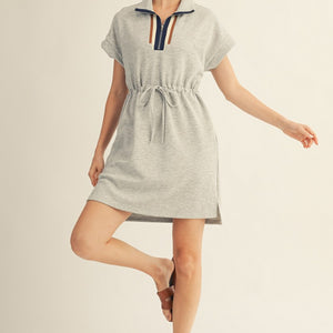 Gray Drawstring Waist Casual Dress