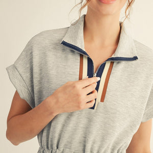 Gray Drawstring Waist Casual Dress