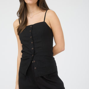 Button Down Spaghetti Strap Linen Top, 2 colors