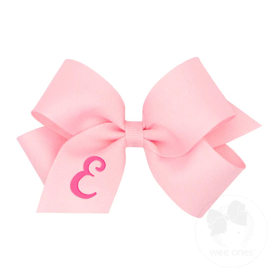 Bubble gum pink Medium Monogrammed Grosgrain Girls Hair Bow