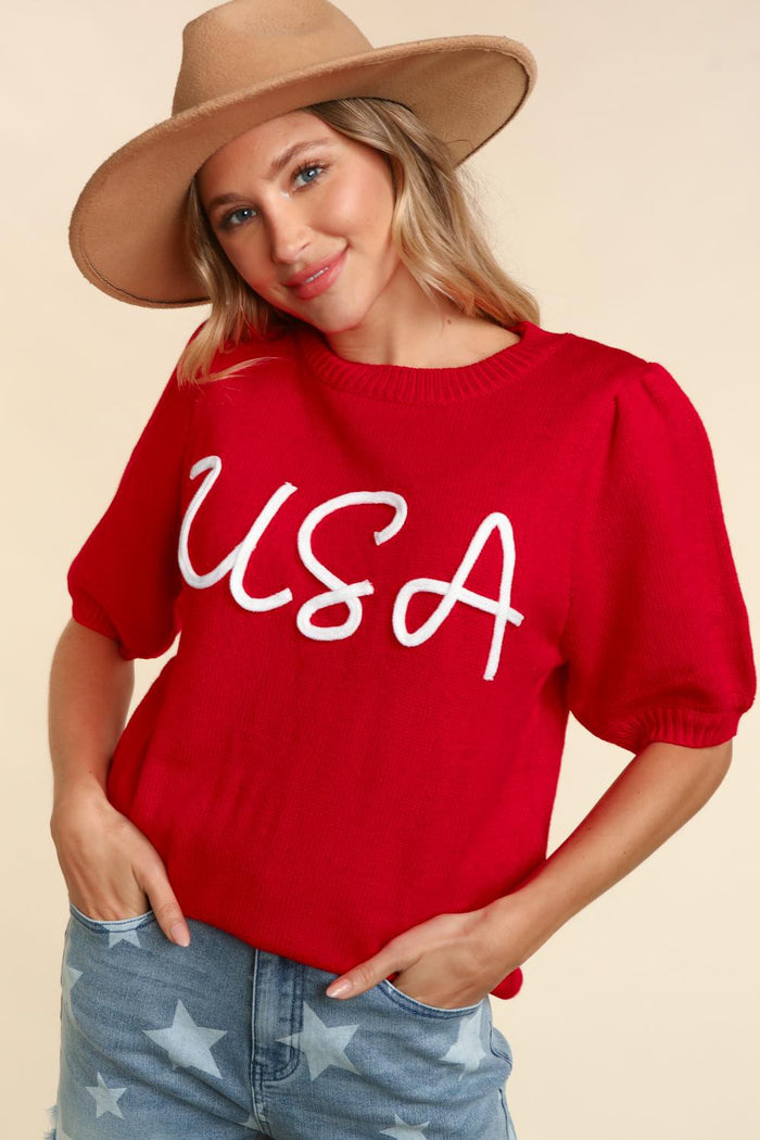Red USA knit top