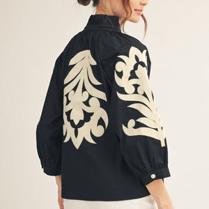 Black Baroque Applique Detail Top