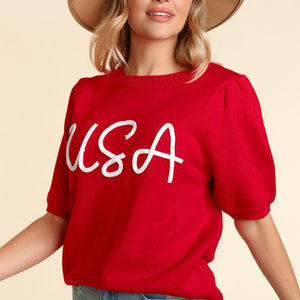 Red USA knit top