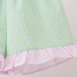 Pink Stripe Seersucker Bow Ruffle Shorts Set