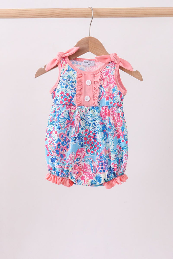 Pink Tropical Floral Print Ruffle Bow Bubble