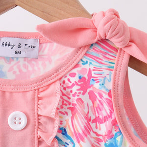 Pink Tropical Floral Print Ruffle Bow Bubble