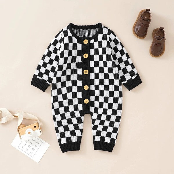 Black Baby knit checkered romper
