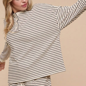 Soft Brushed Pin Stripe Knit Pullover & Shorts