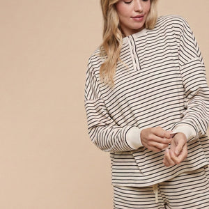 Soft Brushed Pin Stripe Knit Pullover & Shorts