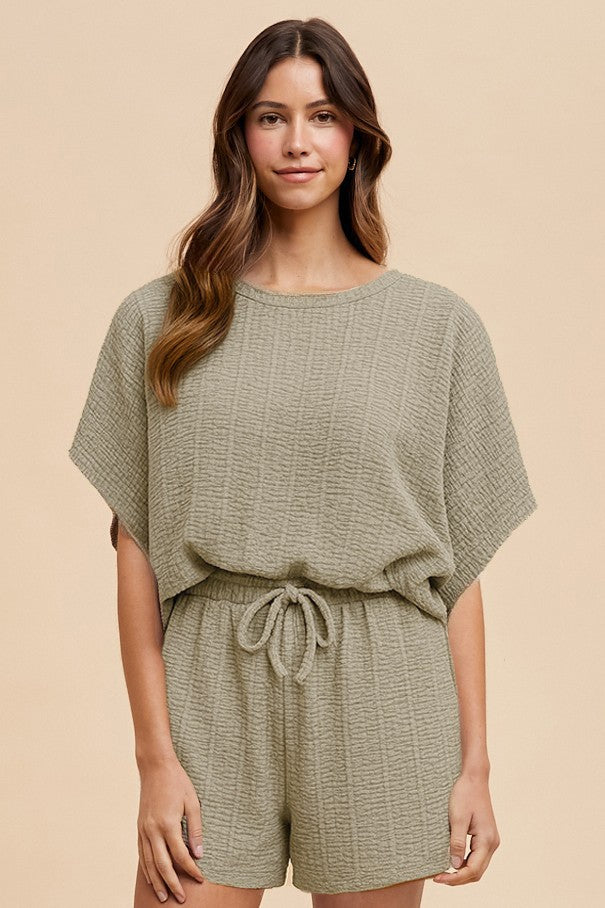 Sage Textured Knit Loose Fit Top & Shorts Set