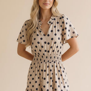 Off white Polkadot Smocked Waist Tiered Maxi Dress