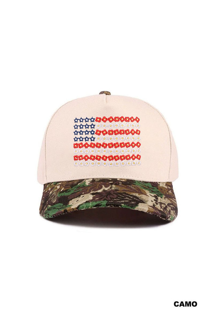 Camo Star Floral American Flag Two Tone Cotton Hat