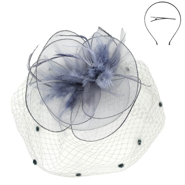 KENTUCKY DERBY FLOWER FEATHERS VEILED FASCINATOR,7 COLORS