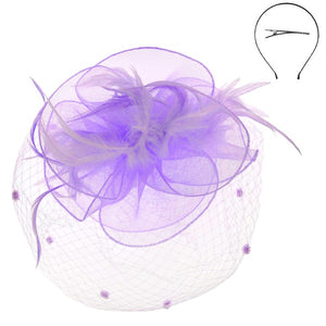 KENTUCKY DERBY FLOWER FEATHERS VEILED FASCINATOR,7 COLORS
