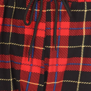 Red Plaid & checkered printed joggers with solid trim