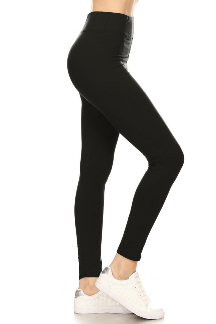 Black 3 inch waistband yoga solid leggings