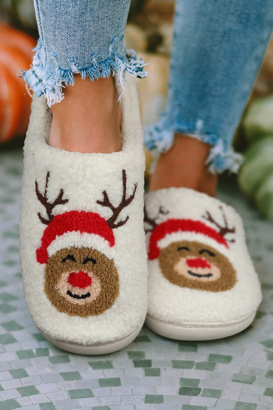 Christmas Deer Graphic Plush Slippers