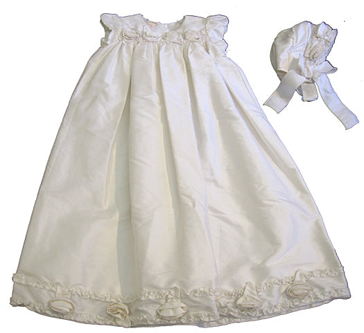 Off White Silk heirloom baptism/christening dress by baby biscotti, 3-9m size