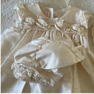 Off White Silk heirloom baptism/christening dress by baby biscotti, 3-9m size