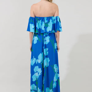Blue Enamored Off The Shoulder Ruffle Dress Floral
