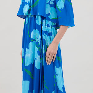 Blue Enamored Off The Shoulder Ruffle Dress Floral