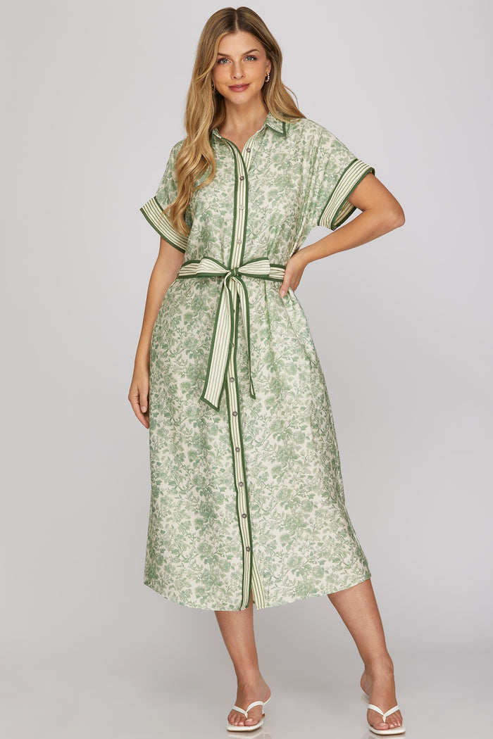 Green floral button maxi